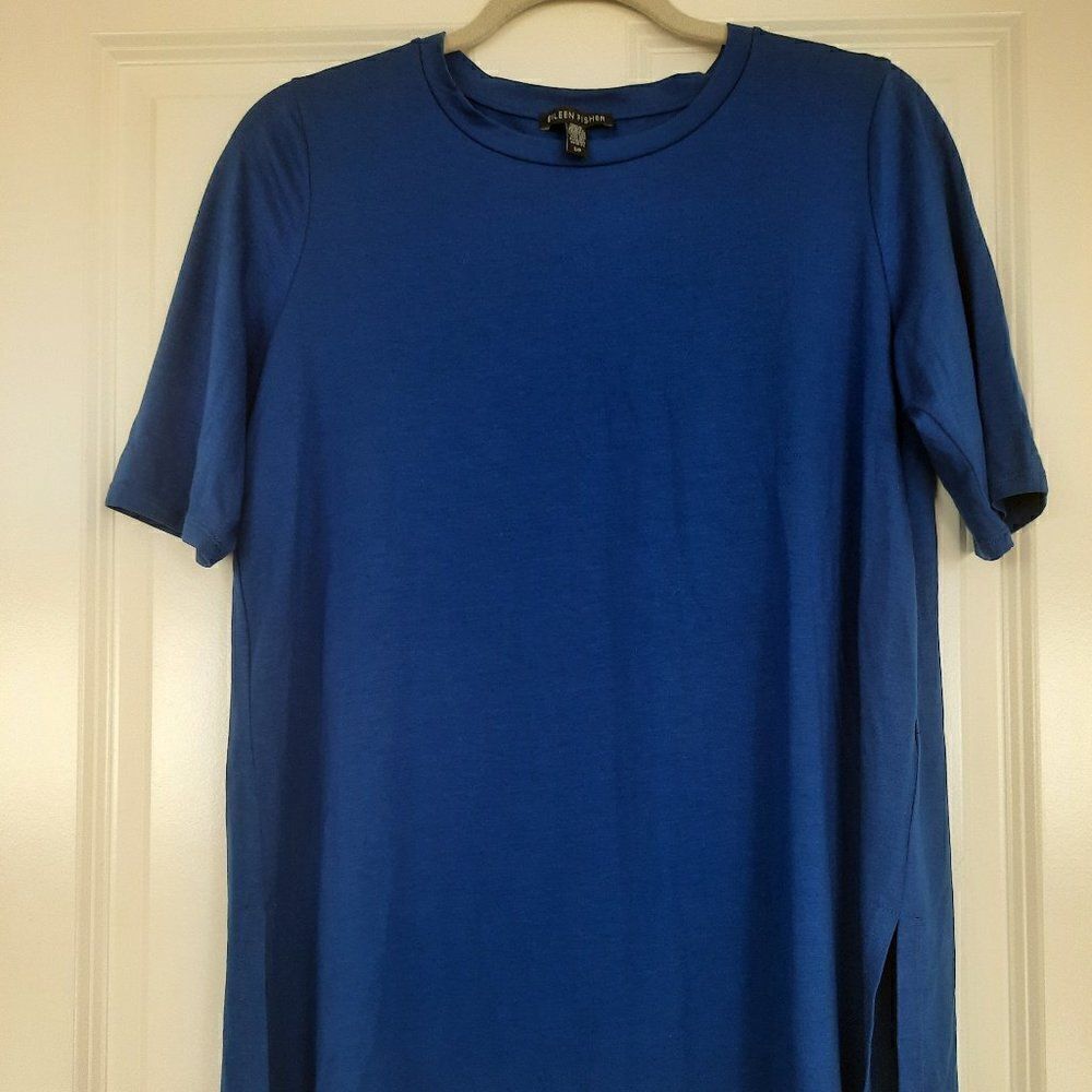 Eileen Fisher Blue  Tiered Stretch Tunic Top Size‎ Petite Small